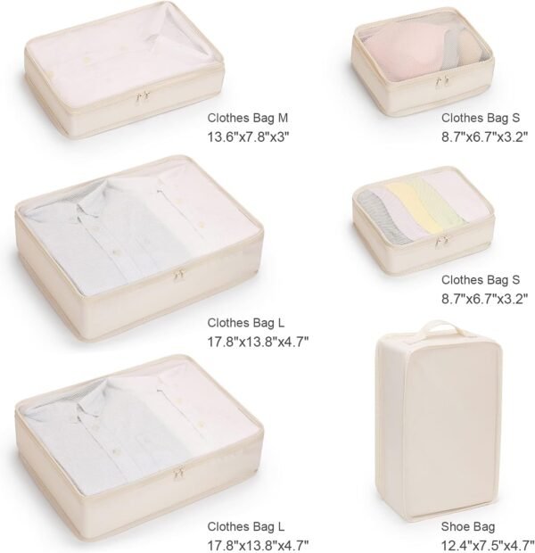 Mossio 6 Set Packing Cubes with Shoe Bag - Lightweight Travel Luggage Suitcase Organizers - Image 6