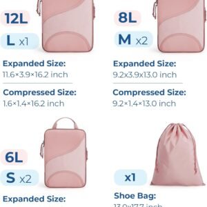 BAGSMART Compression Packing Cubes – 6 Set Travel Packing Cubes for Suitcases, Compression Suitcase Organizers with Shoe Bag