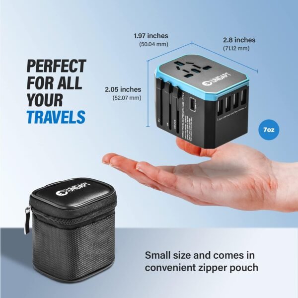 Unidapt Universal Travel Adapter, European Travel Plug Adapter - International Power Adapter Worldwide Charger with USB-C & 4 USB Ports, Travel Essentials for Italy, Japan, Europe, UK (UA-101, Blue) - Image 6