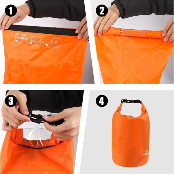 3-Pack Waterproof Dry Bag - 5L/15L/ 30L Ultralight Dry Sack Lightweight Roll Top Outdoor Accessories, Portable Clothes Wash Bag, Keep Gear Dry for Boating Swimming Camping Kayaking Beach - Image 5