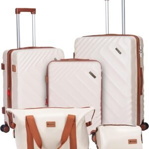 5 piece Luggage Set Expandable Suitcase 22x14x9 Airline Approved Carry on, ABS Hard Case Suitcases with Spinner Wheels, TSA Lock, Durable Waterproof Travel Set