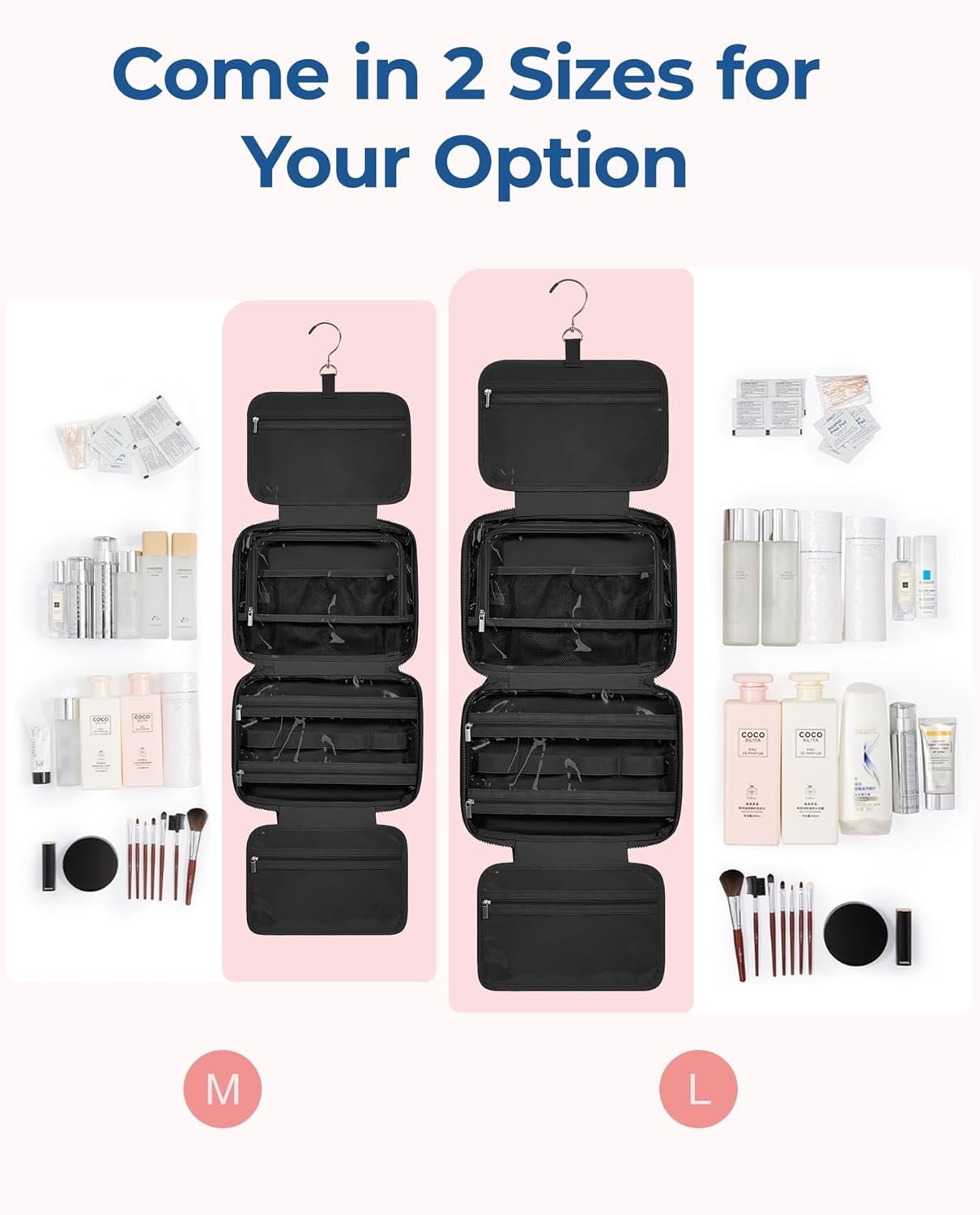 BAGSMART Travel Toiletry Bag with Jewelry Organizer, Hanging Travel Bag for Toiletries, Puffy Makeup Cosmetic Bag Organizer, Carry-on Travel Accessories Essentials, Black-M - Image 4