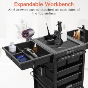 TASALON Professional Rolling Salon Cart, 6-Drawer Storage Trolley with Tool Holders, 33-Inch Height,Barber Shop Hairdressing Beauty Versatile Equipment Black