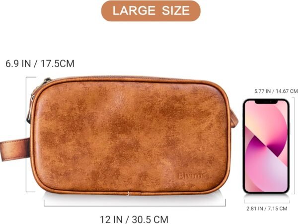 Elviros Toiletry Bag for Men, Large Travel Shaving Dopp Kit Water-resistant Bathroom Toiletries Organizer PU Leather Cosmetic Bags - Image 6