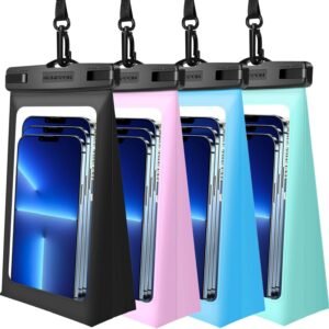 4 Pack Floating Waterproof Phone Pouch – Float Clear Cell Holder Protector with Lanyard – Universal Large Floatable Water Proof Dry Bag Case for iPhone 16 Pro Max Samsung Galaxy – Beach Swimming Pool