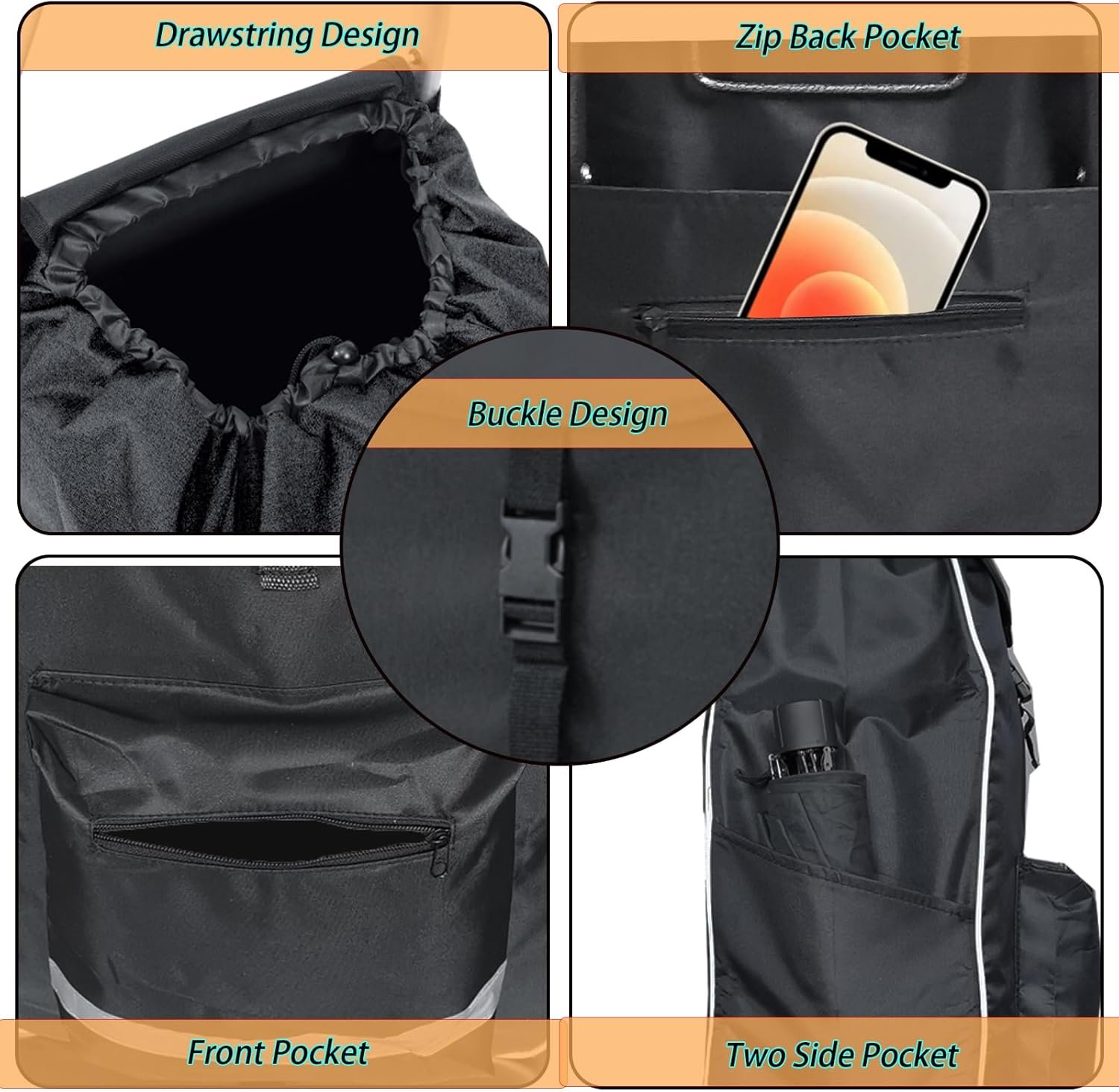 Replacement Bag for Shopping Cart - Waterproof Trolley Bags, 11.8inx7.5inx21.6in (Black) - Image 3