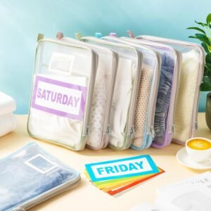 Honoson 7 Pack Packing Cubes for Travel Days of Week Packing Cubes with Labels Clear Zippered Storage Bag for Travel Summer Camp Essentials