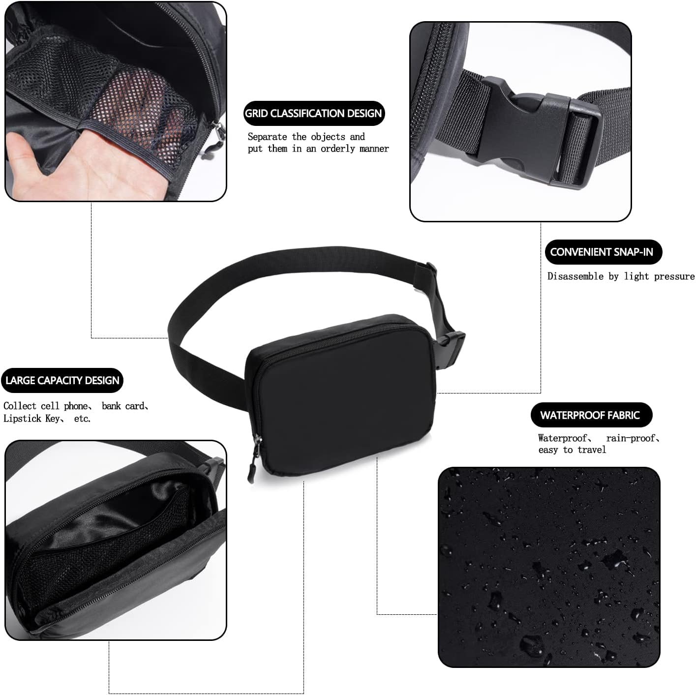 Belt bag Fanny pack crossbody bags for women Everywhere belt bag (black) - Image 4