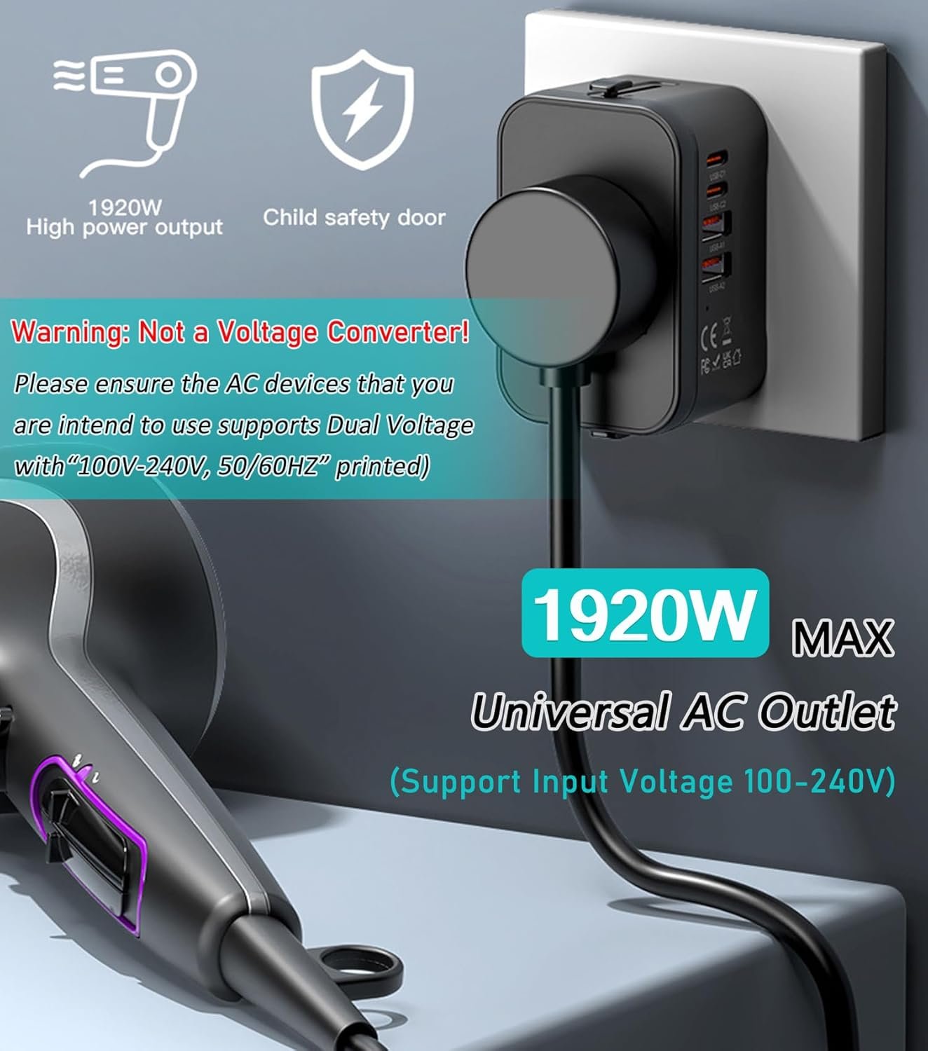 Universal Travel Adapter Worldwide, European Travel Plug Adapter with 2 USB C, 2 USB A and Multi AC Outlets, International Power Adaptor for EU US UK AUS 200+ Countries, Travel Essentials - Image 6