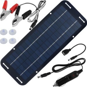 30w 12v Solar Battery Trickle Charger, 14 X 5 inch Portable Solar Powered Charger Kit with 4 Suction Cups, Waterproof High-Efficiency Car Battery Charger for Car Rv Boat Motorcycl