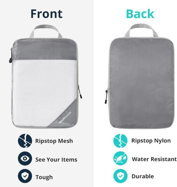 6 Set Compression Packing Cubes for Travel - Compressible, Lightweight, and Space-Saving Packing Cubes, Travel Essentials for Women, Grey - Image 5
