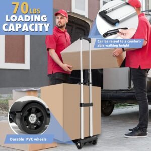 Folding Hand Truck Aluminum Trolley,Small Dolly, Foldable Hand Cart Collapsible 2 Wheel Luggage Trolley Dolly Expandable Large Chassis Foldable into Backpack