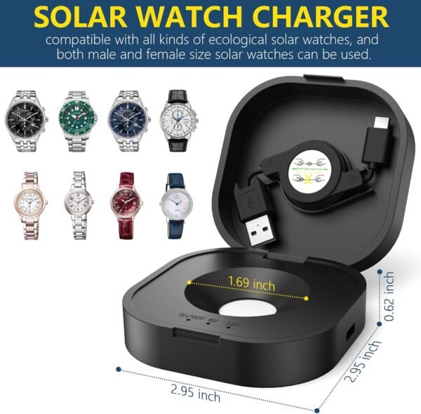 JIANDUN Solar Powered Watch Fast Charger for All Eco Solar Watches Reloj Hombre Solar Pad Power Smart Watch, Portable Design, Timing Function - Image 2