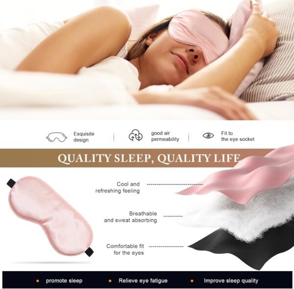 Eye Mask for Sleeping,3 Pack Silk Sleep Masks for Women Men-Blindfold for Travel on Airplane,100% Pure Silk Eye Mask for Sleep with Adjustable Strip - Image 4