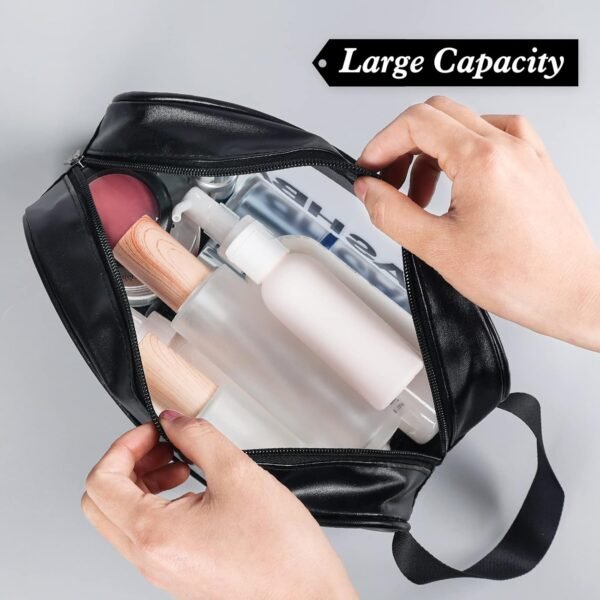 YuanCheng 4pcs PU Leather Portable Toiletry Bags with Handle, Translucent Waterproof travel Make up Bags for Women, Large Capacity Travel Cosmetic Bags - Image 4