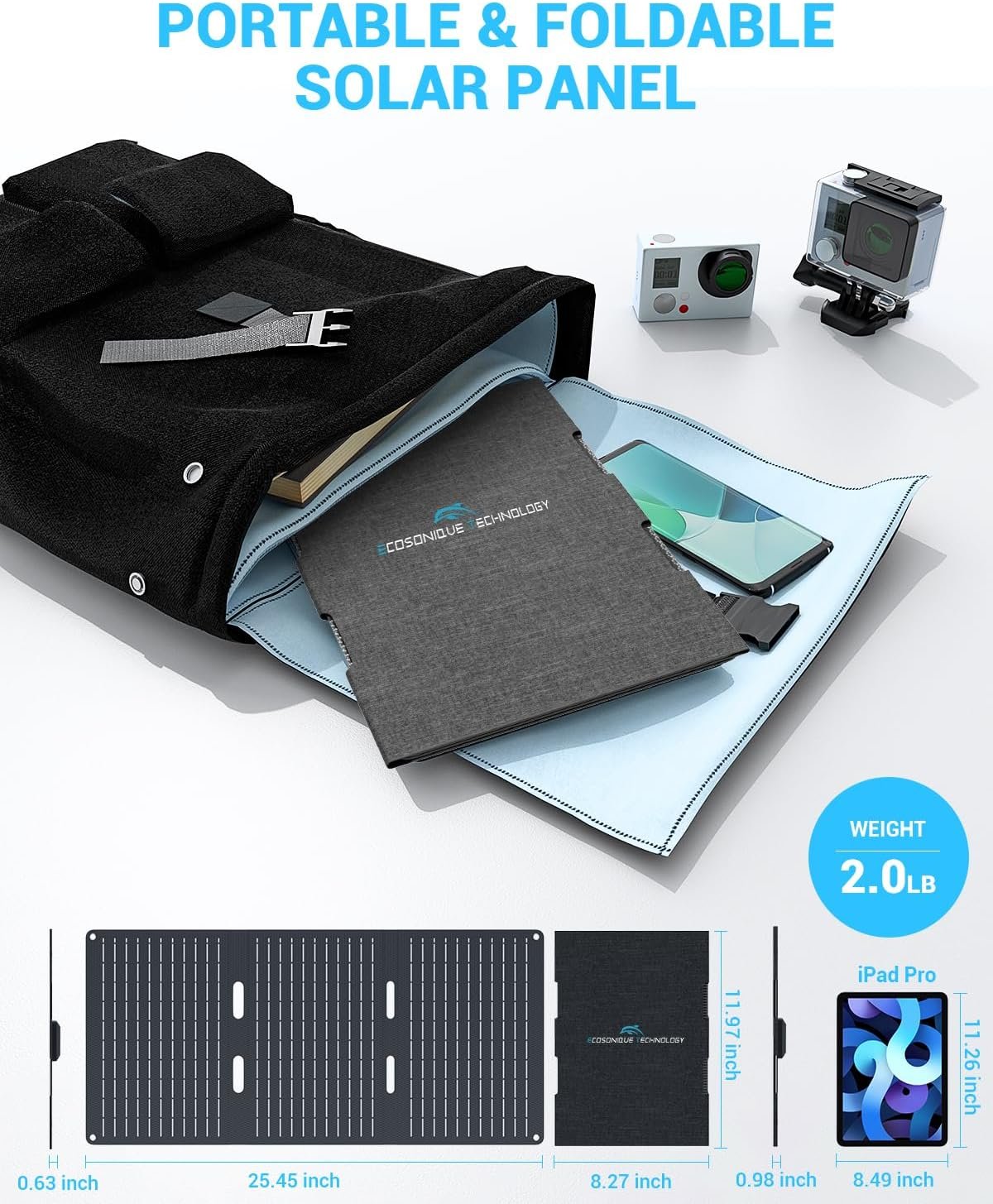 Ecosonique 30W Portable Solar Charger Foldable Solar Panels with USB C USB A Fast Charging Waterproof for Camping Backpacking Compatible with Cell Phone, iPhone, iPad, Samsung Galaxy, LG, Power Banks - Image 8