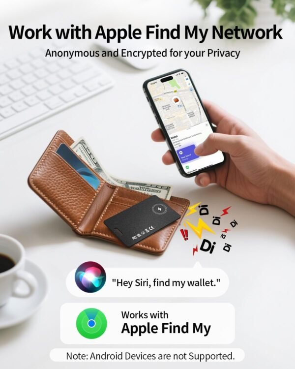 Air-Tag Bluetooth Tracker for Apple Find My, Air Tag Key Finder Rechargeable (iOS Only) iPhone Smart Wallet Tracker Card, Worldwide Tracking for Bags, Passport [Apple MFi Certified] - Image 3