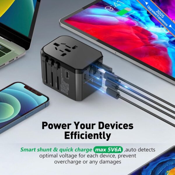 Universal Travel Adapter International Plug - European Travel Plug Adapter Worldwide US AUS EU UK Spain Germany Ireland Italy - All-in-one Travel Outlet Power Adapter with 3 USB C 2 USB A - Image 4