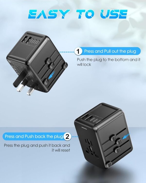 Universal Travel Adapter, 5-Port 6.0A 30W International Power Adapter with 3 USB-C, 2 USB-A Ports & 1 AC Outlet, Global Travel Essentials, European Travel Plug Adapter for Over 200+ Countries - Image 6