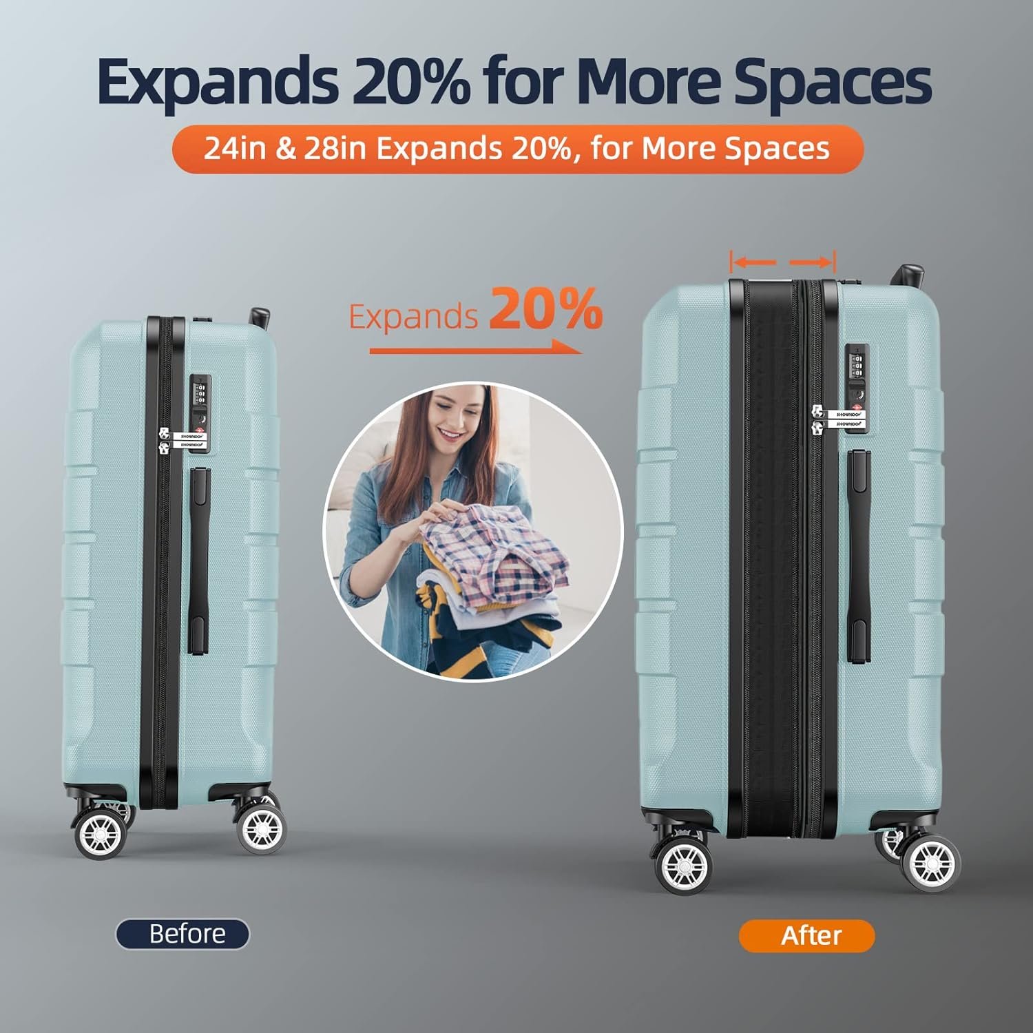 SHOWKOO Luggage Sets Expandable PC+ABS Durable Suitcase Double Wheels TSA Lock Mint Green - Image 5