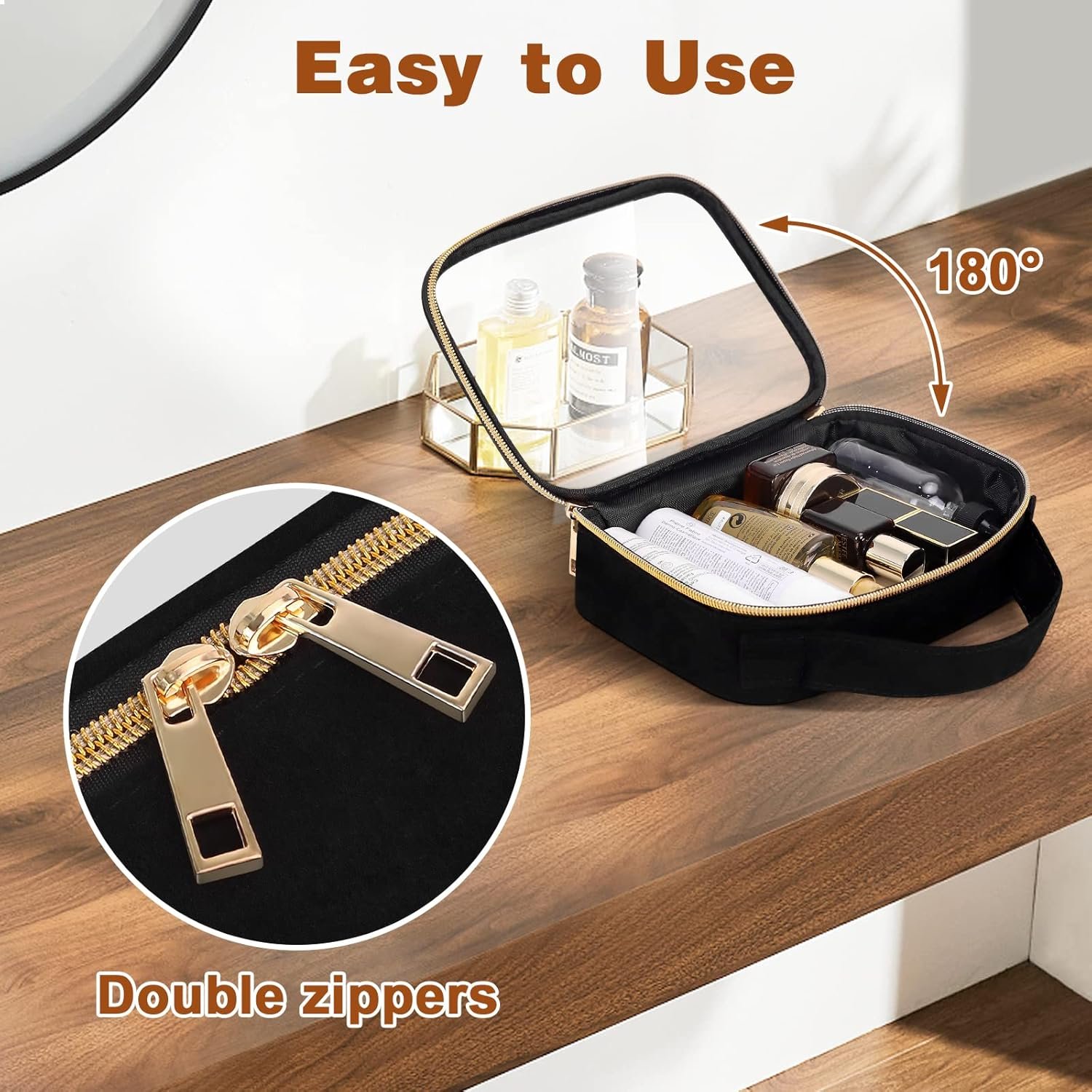 Wedama TSA Approved Toiletry Bag, 3 Pack Clear Makeup Bags with Handles, Quart Size Clear Toiletry Bags, PVC Cosmetic Bags for Women and Men, Carry on Airport Airline Compliant Bag, Black - Image 4