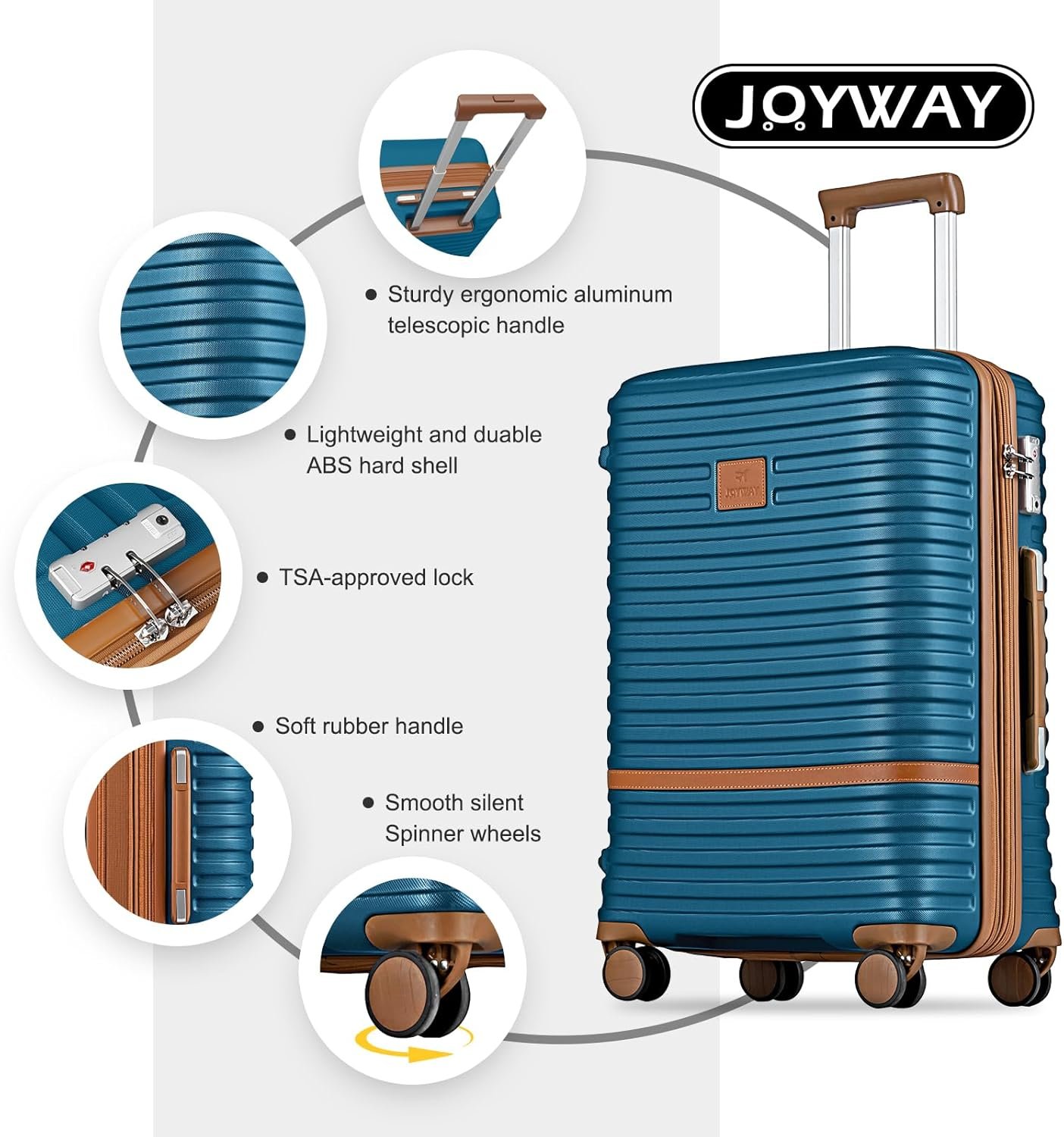 Joyway Luggage Set 3 Piece Suitcase Sets with Spinner Wheel,Hardside Expandable Travel Laggage with TSA Lock (13/20/24/28 Blue brown - Image 6
