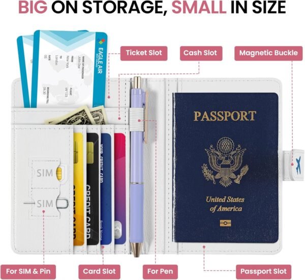Passport Holder for Travel Essentials, RFID Blocking Leather Cover Wallet with Magnetic Closure, Aesthetic & Cute Passport Book Case for Women and Men - Wildflower - Image 2