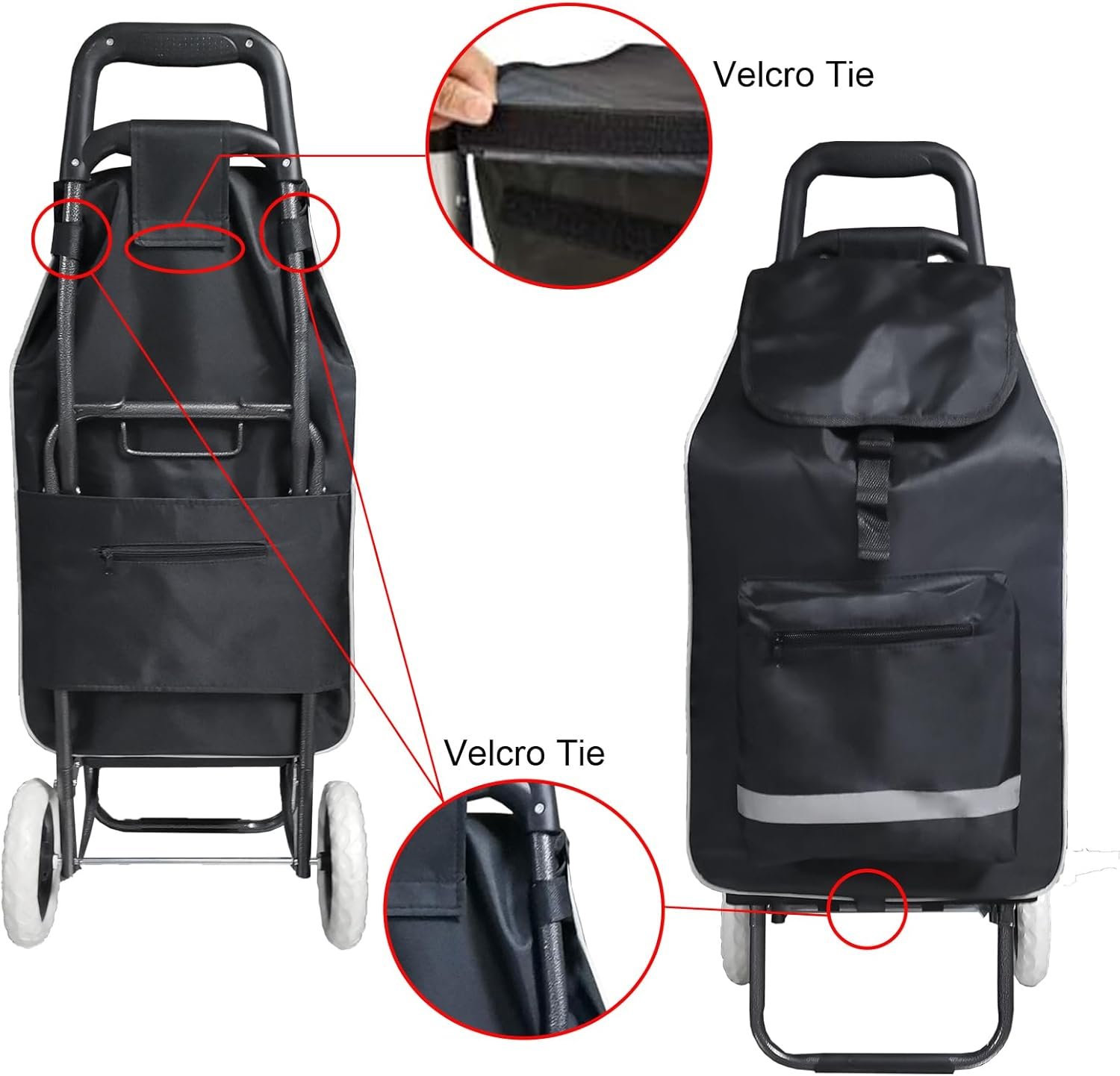 Replacement Bag for Shopping Cart - Waterproof Trolley Bags, 11.8inx7.5inx21.6in (Black) - Image 4