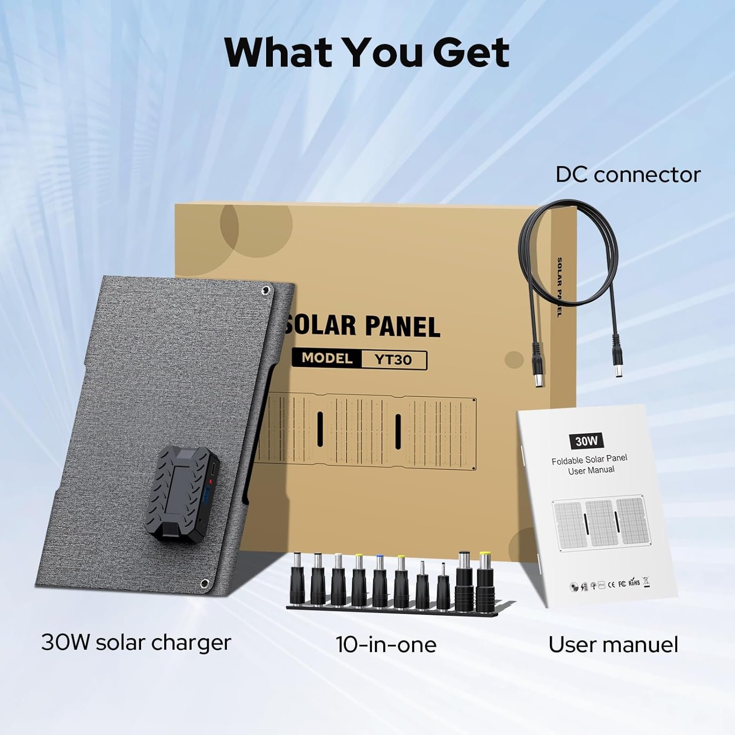 30W Portable Solar Panel Charger, Foldable ETFE Monocystalline Panel with USB-C USB-A and DC Outputs, IP65 Waterproof, High Conversion for Phones,Power Stations, RV, Outdoor Use - Image 8