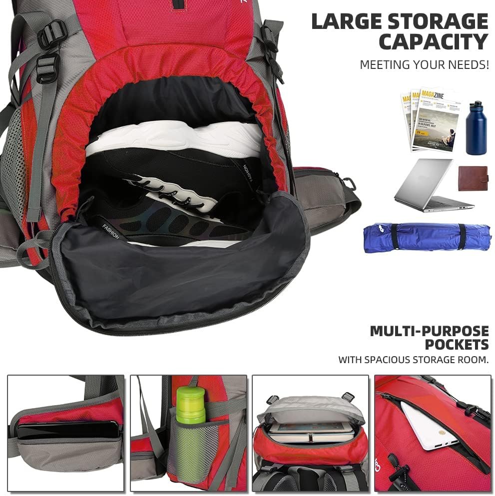 70L Hiking Backpack with Rain Cover Lightweight Travel Backpack Waterproof Camping Backpack - Image 4