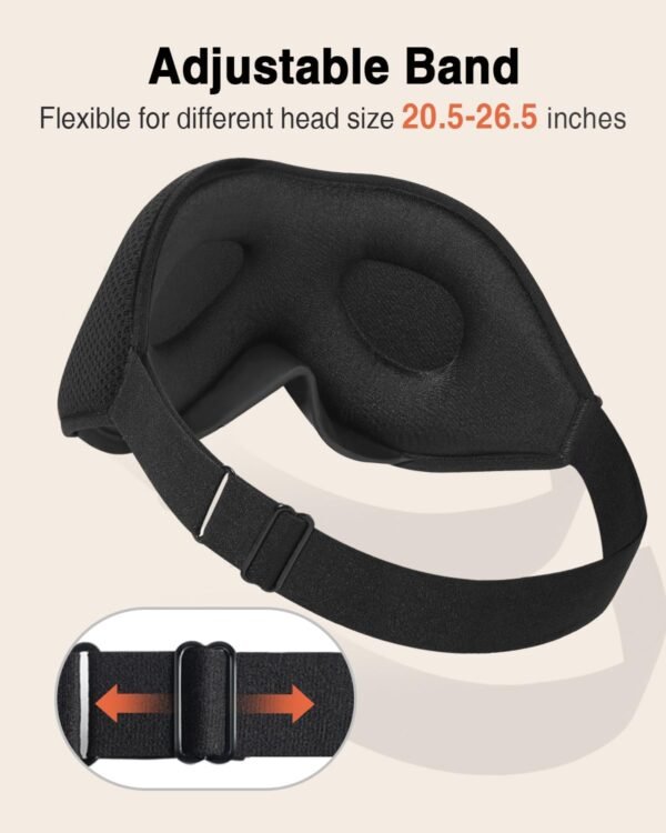 Sleep Mask for Side Sleeper, Eye Mask for Sleeping Women Men, 3D Contoured Cup No Eye Pressure 100% Light Blocking Sleeping Mask with Adjustable Strap Night Blindfold Flight, Travel, Nap, Black - Image 6