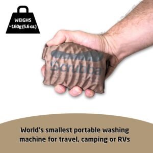 Scrubba Tactical Wash Bag Portable Washing Machine – Lightweight Manual Washing Machine for Travel, Camping, Laundry, Clothes – Camping Accessories, Gift – use with Laundry Detergent/Sheets – 5.6 oz.