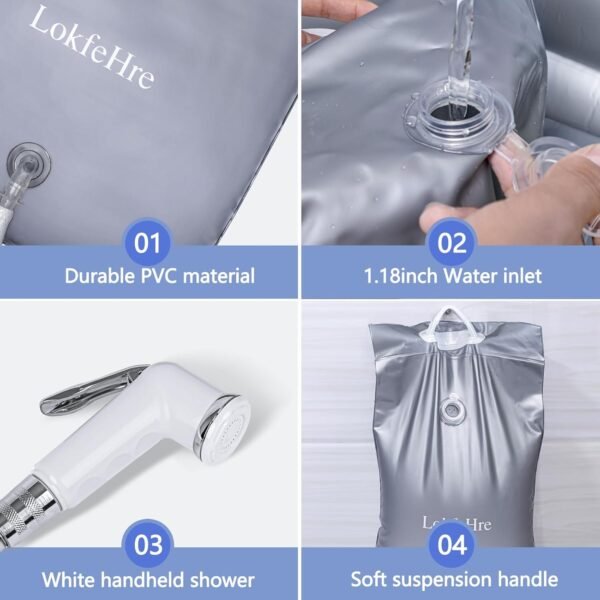 Bedside Shower Water Bag - 2.5 GL Portable Water Shower Bag For Hair Washing In Bed. Use with Inflatable Shampoo Basin, Inflatable Hair Washing Basin, Inflatable Bathtub For Elderly (Silver) - Image 7