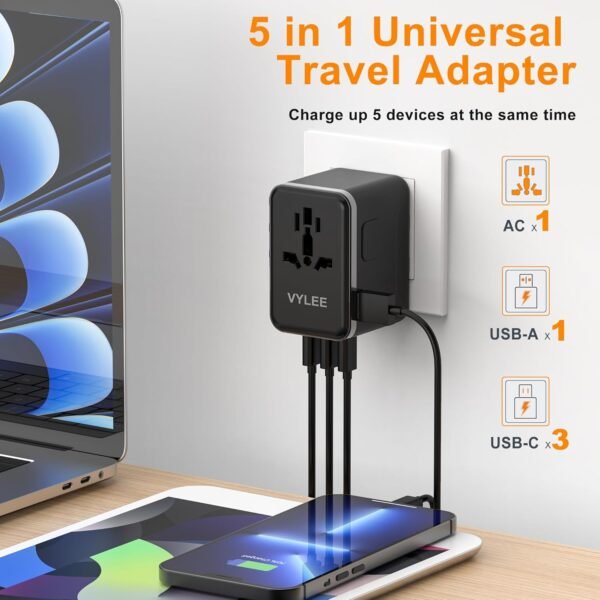Universal Travel Adapter, PD100W GaN International Power Adapter with 3 USB C and 1 USB A Charging Ports, All in One Power Outlet, Worldwide Plug Adapter for US to European Europe UK AUS Ireland - Image 4