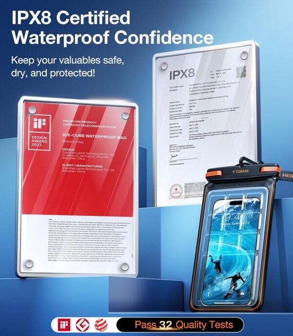 TORRAS IPX8 Waterproof Phone Pouch Floating, Underwater Screen Touchable, Water Proof Case with Lanyard for iPhone 16 Pro Max 15 S25, Cellphone Dry Bag Cruise Essentials 7.0 inch, Black - Image 3