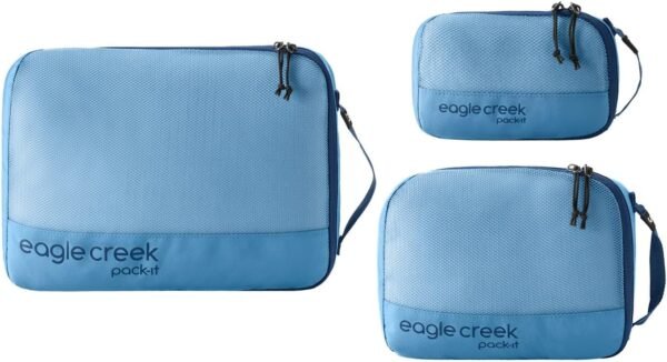 Eagle Creek Pack-It Reveal Cube Set - Isolate Packing Cubes to Compartmentalize Luggage - Durable - Ultra-Lightweight - Water-Resistant - Easy Grab Zipper Pull - Mesh Windows - Blue Dawn - XS/S/M
