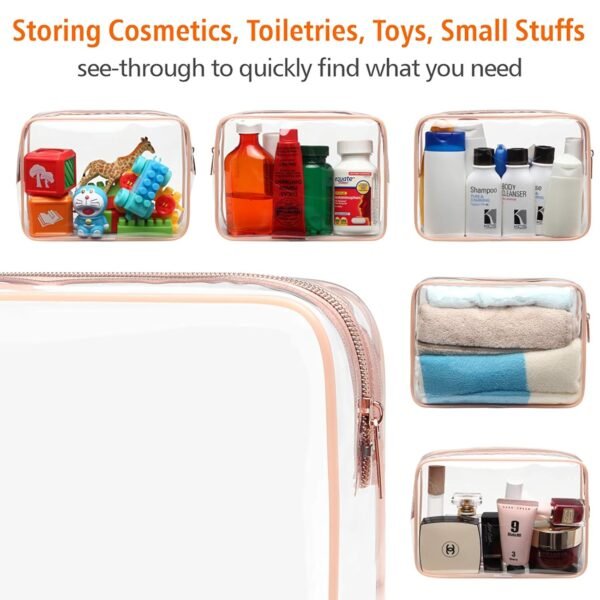 PACKISM Clear Makeup Bag - TSA Approved Toiletry Bag for Travel Size Toiletries, Travel Clear Toiletry Bag Quart Size Bag, Carry on Airport Airline Compliant Bag, Rose Pink(for age 12 or above) - Image 7