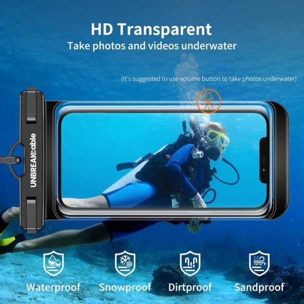 UNBREAKcable Waterproof Phone Pouch-2 Pack IPX8 Waterproof Phone Case for iPhone 16 15 14 13 12 11 Pro Max & Samsung S25 S24 S23-Dry Bag & Travel Essentials for Beach, Pool, Kayak & Cruise-7" Black - Image 3