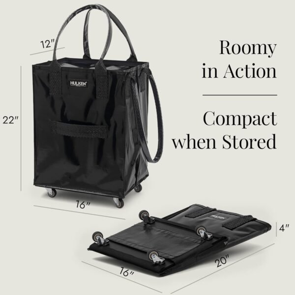 (Medium, Black) Reusable Grocery Bag On Wheels, Shopping Trolley, Rolling Tote, Zipper Closure, Lightweight, Carries Up to 66 lb, Folds Flat, Unbreakable Handles - Image 4