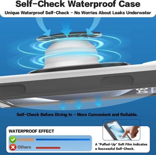 Waterproof Phone Case, Underwater Phone Cases for Snorkeling, IPX8 Diving Case, 360 Full Body Protection for iPhone 16 Pro Max/15/14/Galaxy S24, Up to 6.9 Inch, Beach Cruise Essentials (Black) - Image 6