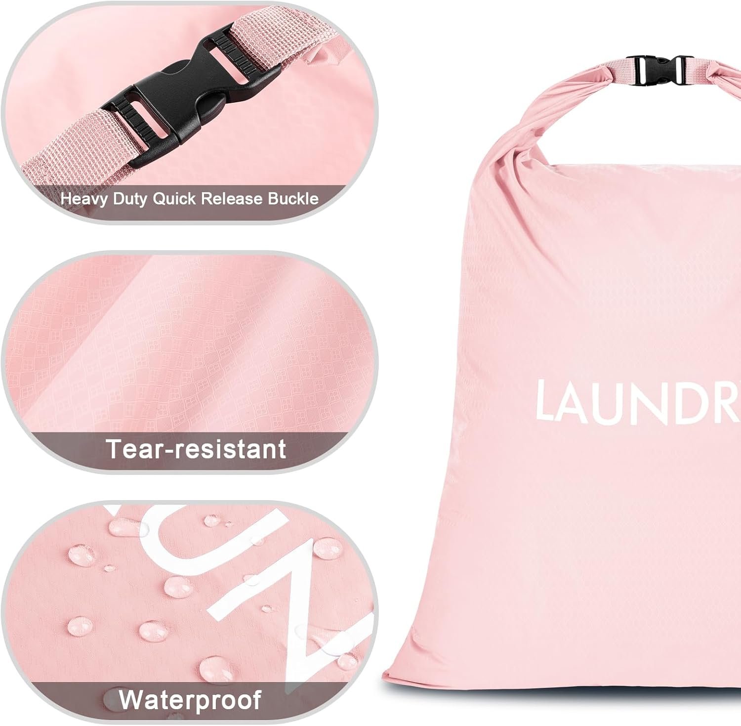 2 Pack Travel Laundry Bag, Nylon Washing Bags for Laundry, Roll Top Wet Dry Bag for Swimming Yoga Bathing Suit Workout, Dirty Clothes Storage Organiser - Image 2