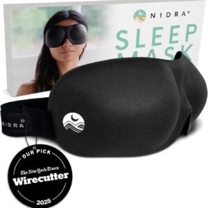 Nidra Contoured Sleep Mask for Side Sleepers – Zero Pressure Fit, 100% Light Blocking Eye Shade for Sleeping & Travel – Black, Standard Size