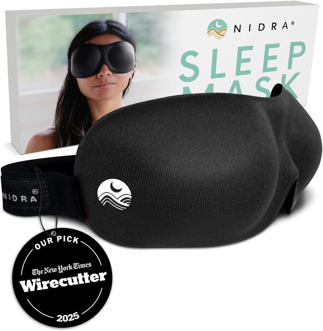 Nidra Contoured Sleep Mask for Side Sleepers – Zero Pressure Fit, 100% Light Blocking Eye Shade for Sleeping & Travel – Black, Standard Size