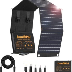 Portable Solar Panel, LUMOPAL 60W Foldable Solar Panels Folding Solar Charger with PD60W USB C QC3.0 USB A Output Waterproof for Camping Backpacking Compatible with Phone Laptop Portable Power Station