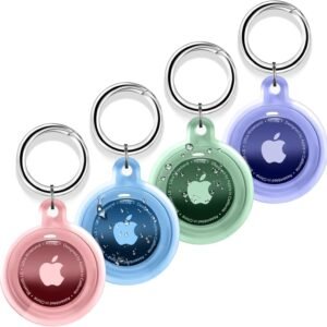 4 Pack Airtag Holder, Airtag case Waterproof Apple Air Tag Case with Keychain, Shockproof & Dustproof Airtag Holders for Pet Tracking, Bags, Kids, Keys, Luggage(4 Colors)