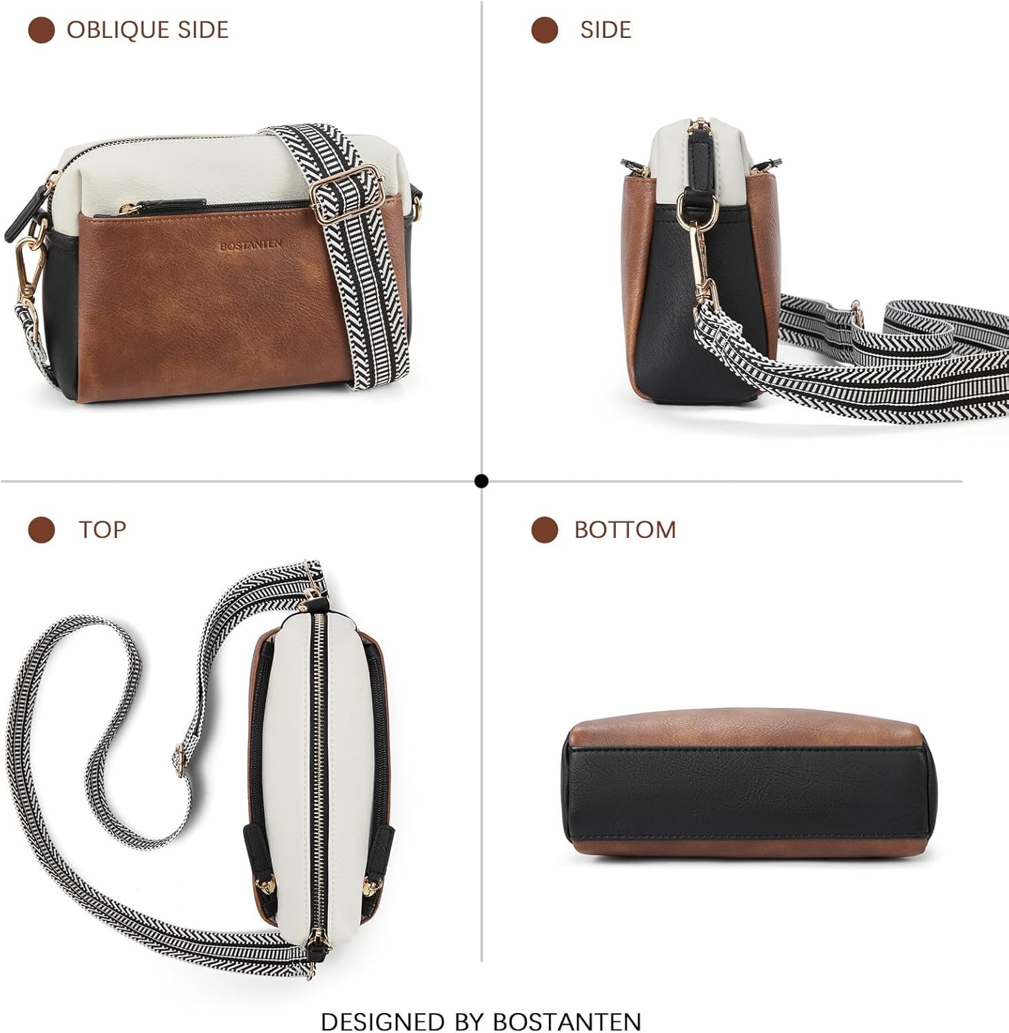 BOSTANTEN Small Crossbody Purse for Women Triple Zip Cell Phone Leather Handbag with Colored Shoulder Strap - Image 7