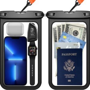Temdan 2 Pcs Waterproof Phone Pouch, [Up to 10″ Large] Universal IPX8 Waterproof Cell Phone Case Dry Bag with Lanyard for iPhone 16 Pro Max/16E/15/14/13,Galaxy S25 Ultra/S24/S23 for Vacation -Black