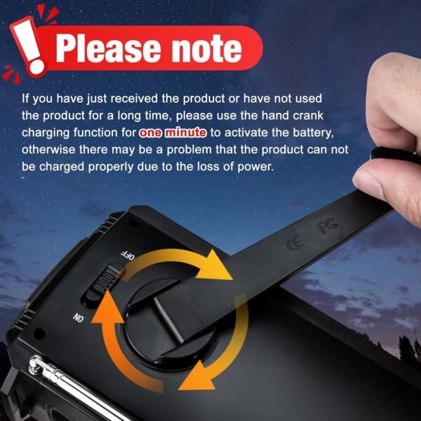 Hand Crank Emergency Radio NOAA Weather Radio 7400mWh Battery Operated 3 in 1 Charging Cable Hand Crank Charger with AM FM Portable Solar Powered Radio for Winter Storm Hurricane Survival Gear - Image 8