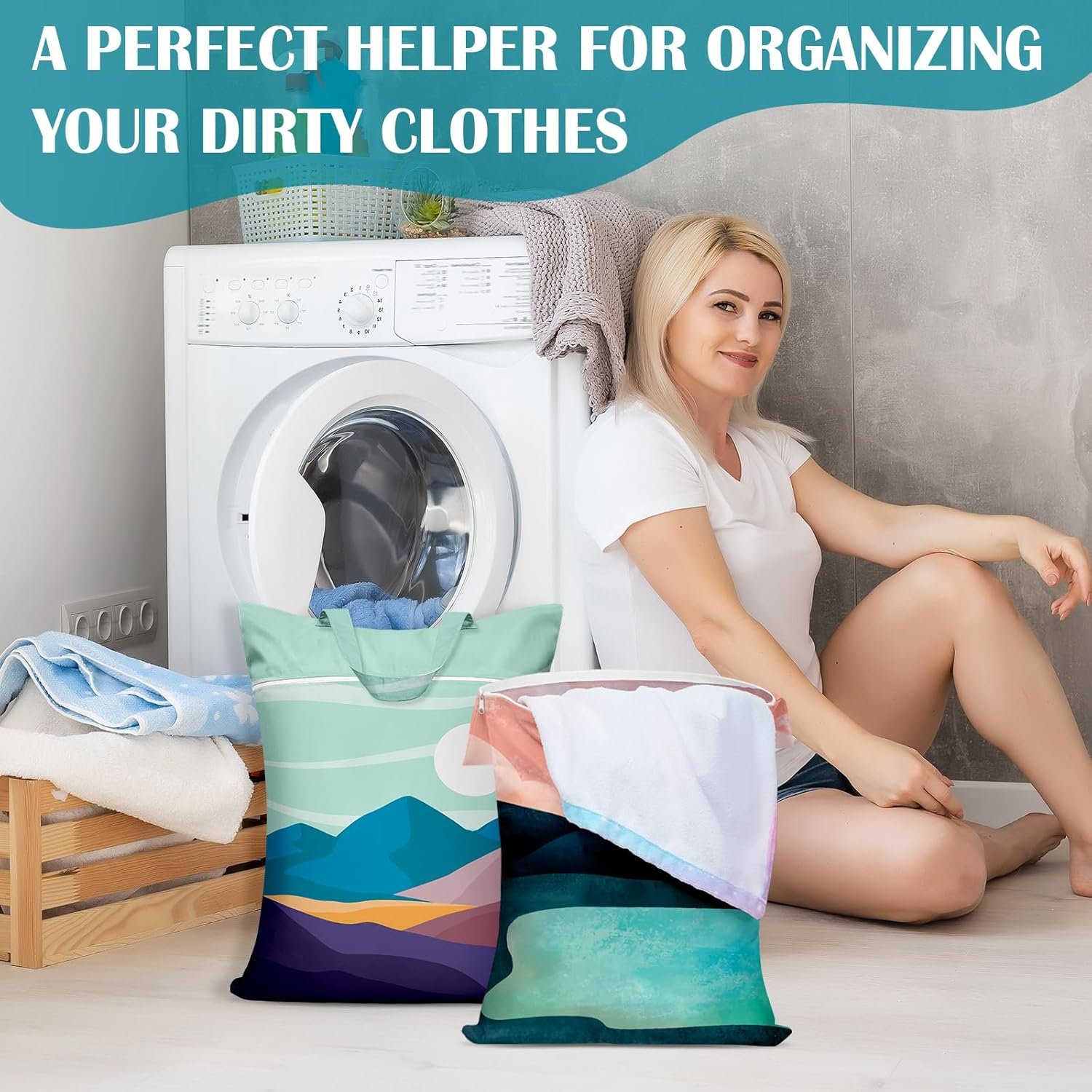 2 Pcs Large Travel Laundry Bags - Waterproof with Handle, Washable Dirty Clothes Bags for Travel, Wet/Dry, Gym, Swimming Pool & College Dorm - Image 2