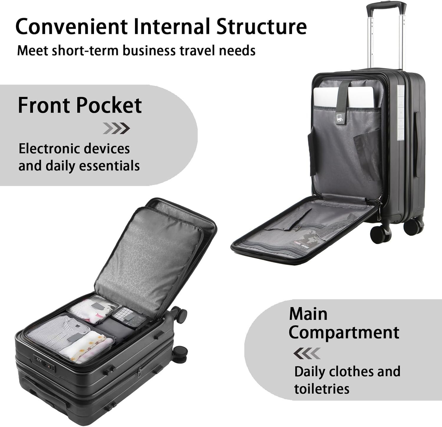 Expandable Carry On Luggage Durable Hardside Lightweight Rolling Suitcases with Spinner Wheels TSA Lock, (Black, 20-Inch) - Image 5